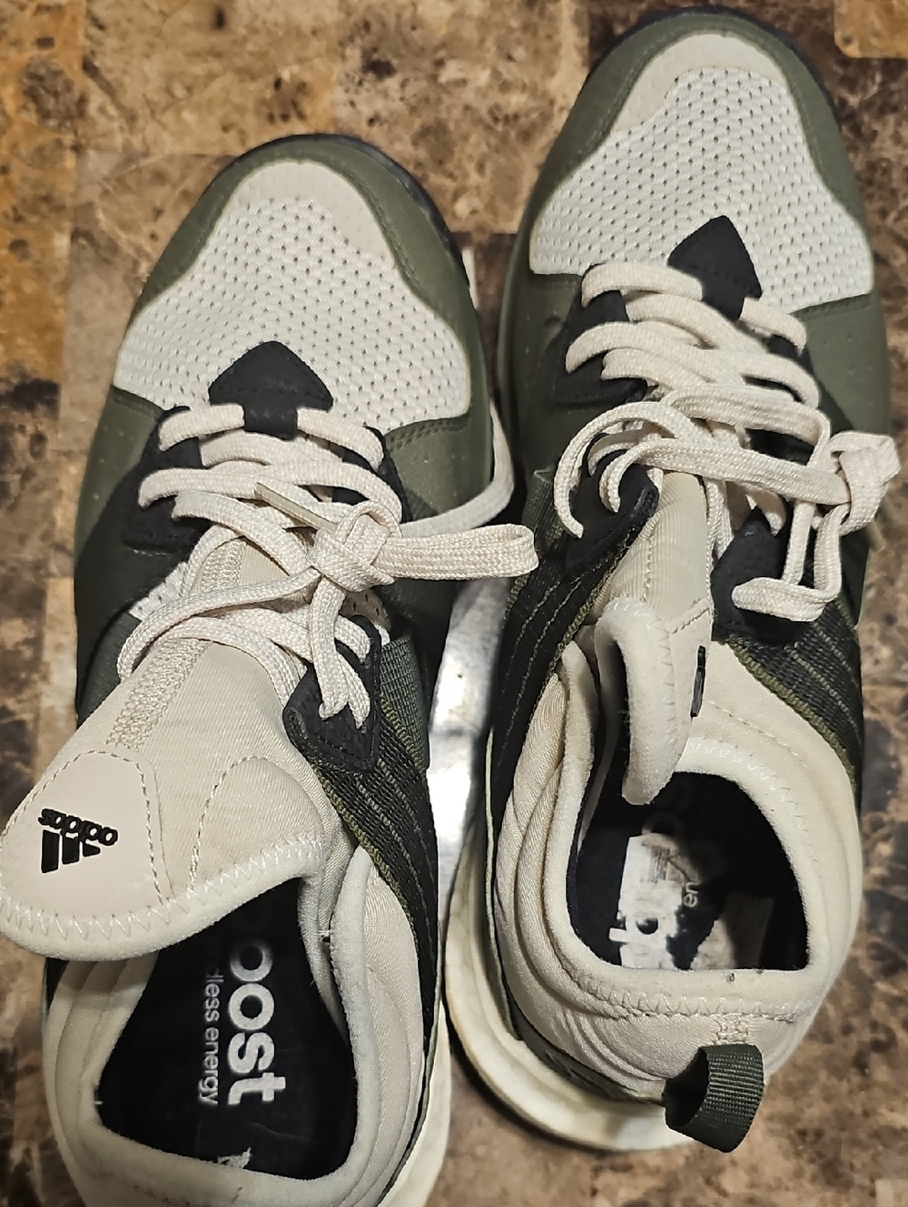 adidas Olive Green and Cream Athletic Sneakers